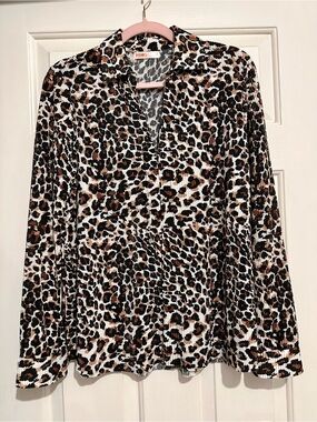Intempo Leopard-Print Button-Down Shirt in Brown and Black